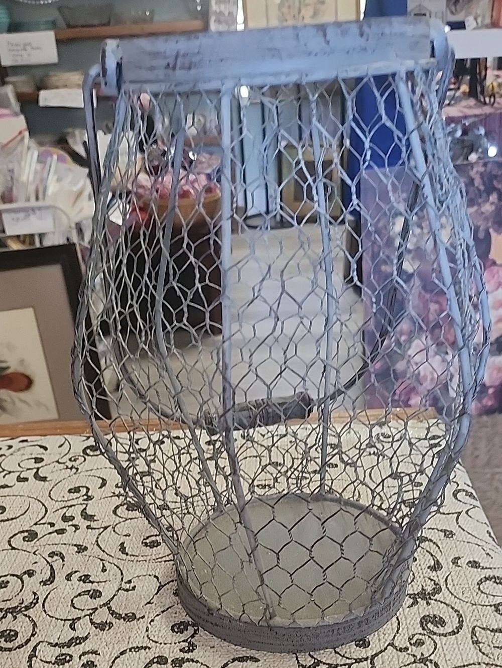 Vintage Style Gray  Chicken Wire Lantern